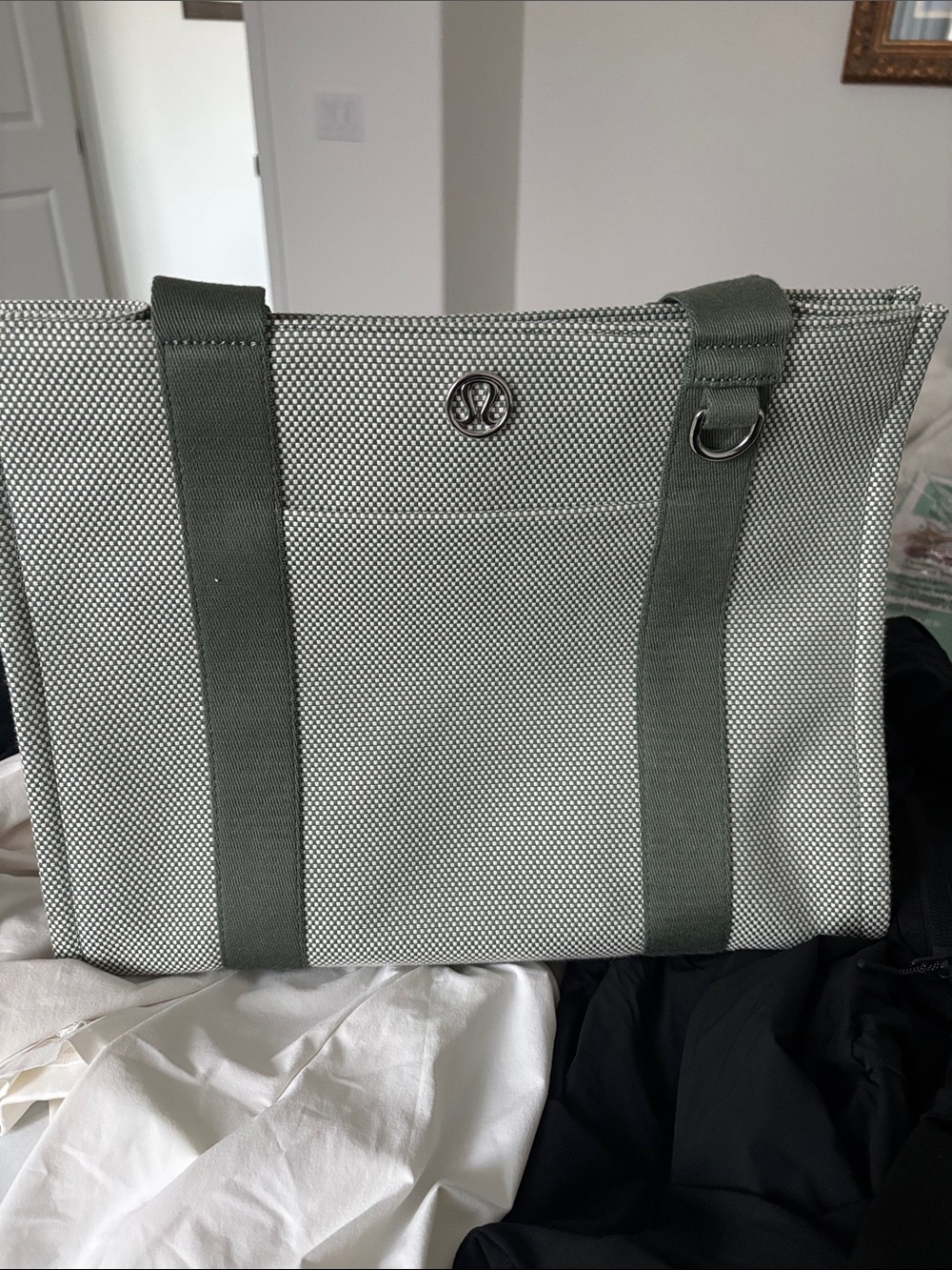 lululemon athletica Olive Green and Cream Canvas Tote